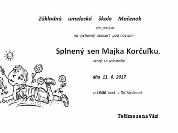 Pozvánka na koncert ZUŠ Močenok