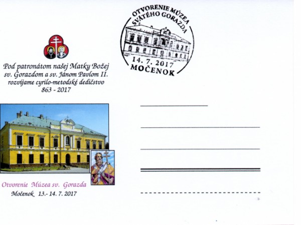 Príležitostná poštová pečiatka z príležitosti OTVORENIA MÚZEA SV. GORAZDA 14.7.2017