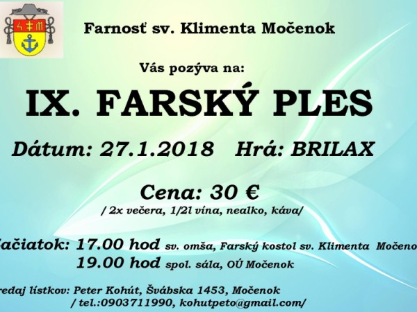 Pozvánka na IX. Farský ples