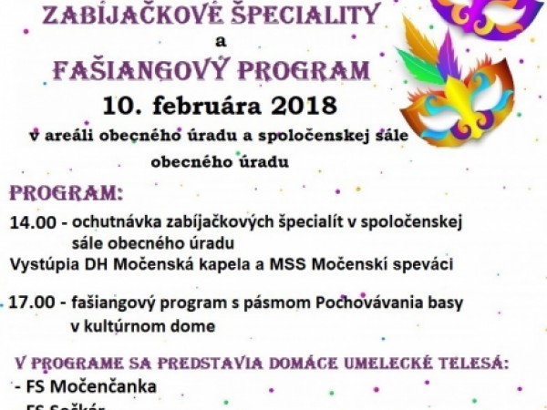 Pozvánka na zabíjačkové špeciality a fašiangový program