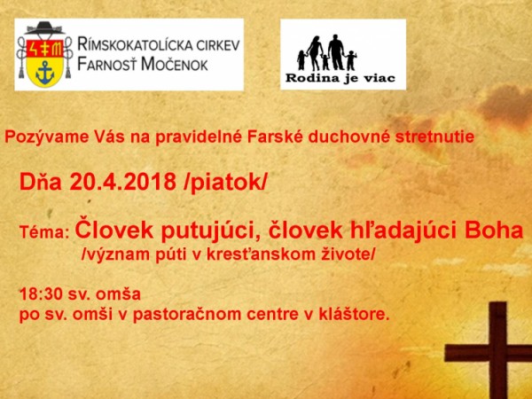 Pozvánka na pravidelné Farské duchovné stretnutie  20.4.2018