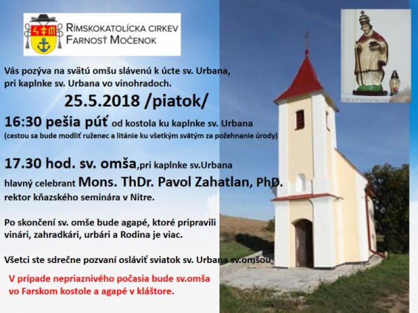 Pozvánka na svätú omšu slávenú k úcte sv. Urbana