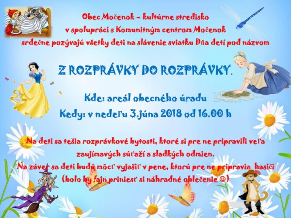 Pozvánka na slávenie sviatku Dňa detí