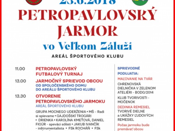 Pozvánka na Petropavlovský jarmok vo Veľkom Záluží 23.06.2018