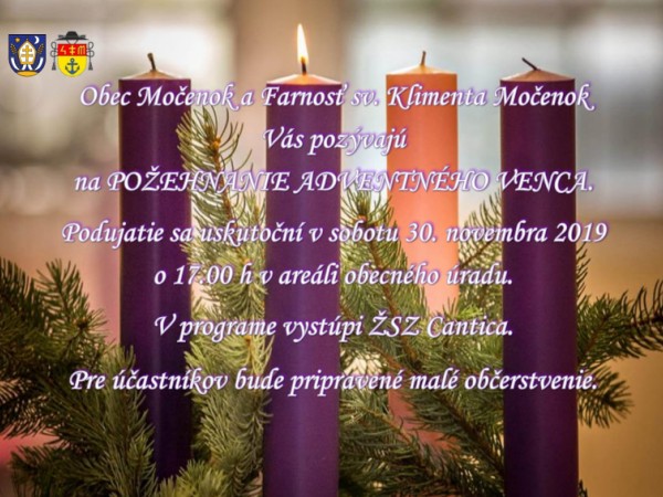 Požehnanie adventného venca dňa 30. novembra 2019