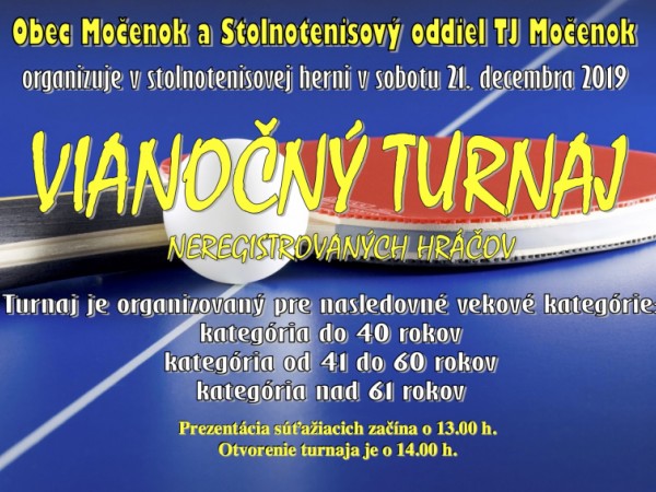 Vianočný stolnotenisový turnaj neregistrovaných hráčov 2019