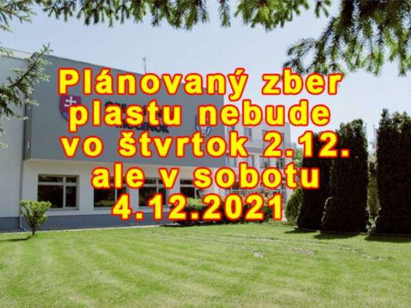 Plánovaný zber plastov nebude vo štvrtok, ale v sobotu