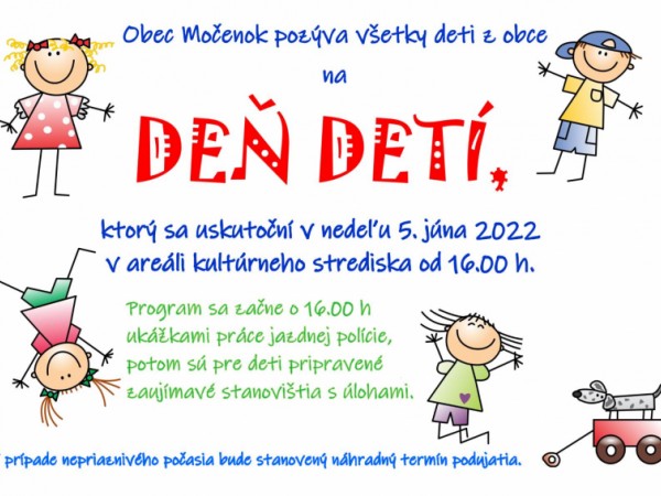 Obec Močenok organizuje podujatie pri príležitosti MDD