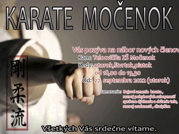 Karate Močenok pozýva na nábor nových členov