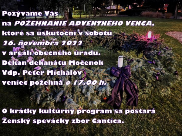 Požehnanie adventného venca dňa 26. novembra 2022