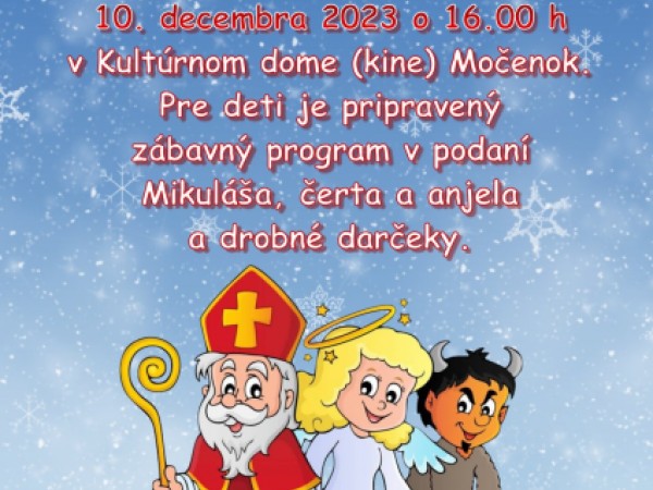 Pozvánka na Mikulášsky program, ktorý sa uskutoční 10. decembra 2023