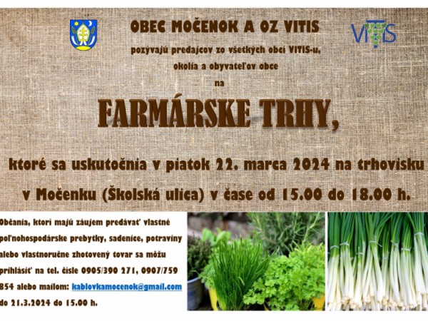 Farmárske trhy sa uskutočnia 22. marca 2024 na trhovisku