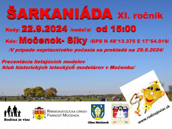 Šarkaniáda sa uskutoční v nedeľu 22. septembra 2024