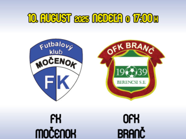 Futbalový klub Močenok vás srdečne pozýva na majstrovské stretnutie A-mužstva - súperom budú futbalisti Branču