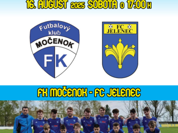 Futbalový klub Močenok vás srdečne pozýva na majstrovské stretnutie dorastencov - súperom budú hráči z Jelenca