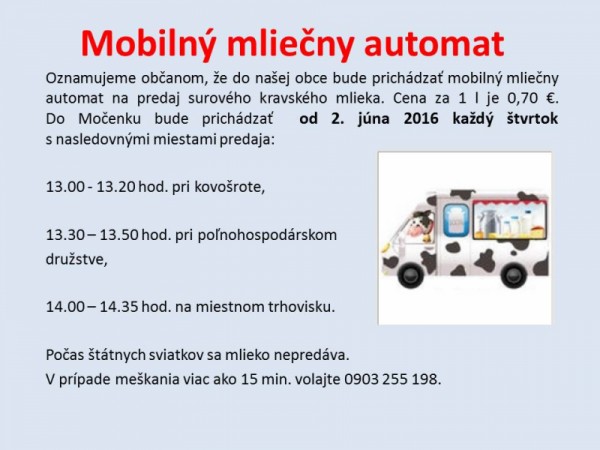 Mobilný mliečny automat