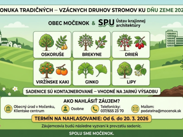 Možnosť získať sadenice tradičných ovocných stromov pri príležitosti Dňa Zeme  2026