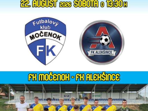 Futbalový klub Močenok pozýva na majstrovský zápas dorastencov v sobotu 22. augusta 2026