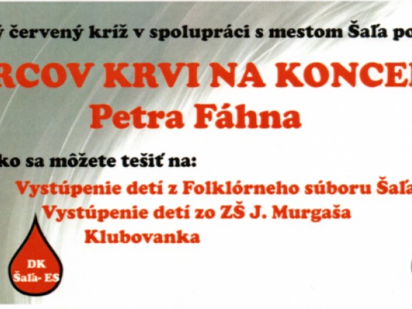 Pozvánka na koncert Petra Fáhna pre darcov krvi